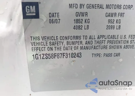 2007 Chevrolet Malibu Ls из США, поврежденный, VIN 1G1ZS58F87F310243